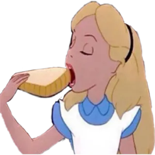 🍰 0e91b443 Alice Alice in Wonderland alice in wonderland, cartoon, eating, bread, disney, girl whatsapp sticker