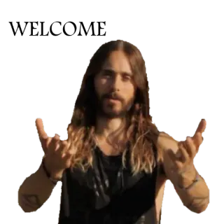 😍 6090ed53 hombre, pelo largo, rock on, gesto, persona telegram sticker