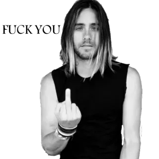 😍 f7b8dd91 Jared Leto dedo corazón, ofensivo, gesto, celebridad, Jared Leto, blanco y negro telegram sticker