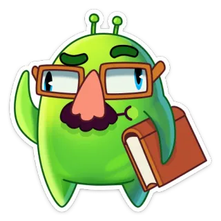 🤓 5d029e8e mostro, verde, occhiali, libro, personaggio, insegnante, professore, alieno telegram sticker