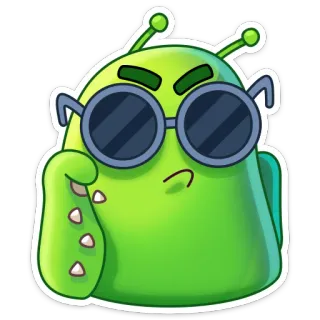🕶 821e67de Alieno, Cartone animato, Sticker, Verde, Occhiali da sole, Pensando, Spazio telegram sticker