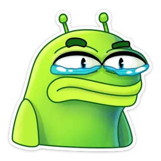 😢 af8ee63c alieno, piangendo, triste, emoji, cartone animato, verde telegram sticker