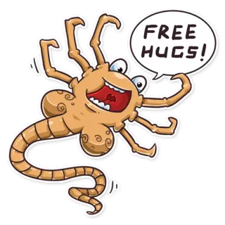 🤗 16121efc FREE HUGS! Alien, Facehugger, Gratis knuffels, Cartoon, Monster, Sticker, Sci-fi telegram sticker