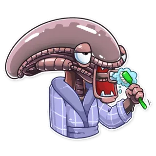 😞 2d8e2a7c Alien, Tandenborstel, Tanden, Borstel, Cartoon, Ochtend, Hygiëne, Badkamer telegram sticker