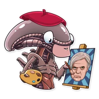 🎨 8082996a Alien, Kunstenaar, Schilderij, Xenomorph, Sciencefiction, Cartoon telegram sticker