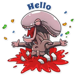 👋 c361c5bf Hello monster, alien, sci-fi, cartoon, hallo, bloed, eng telegram sticker