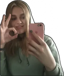 👌 d8971680 Selfie, Menina, Cabelo loiro, Moletom com capuz, Gesto OK, Casual, Retrato whatsapp sticker