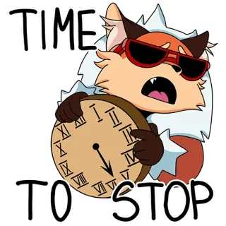 ❌ 0ea9610f TIME TO STOP volpe, orologio, tempo, adesivo, cartone animato whatsapp sticker