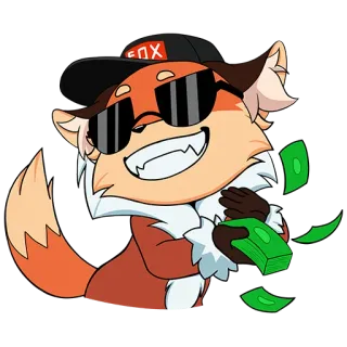 💸 1ef98d5e volpe, cartone animato, soldi, cool, occhiali da sole, ricchezza, animale whatsapp sticker