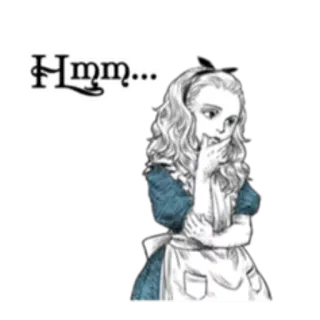 🤔 483ab62b Alice Alice in Wonderland Hmm... 爱丽丝, 爱丽丝梦游仙境, 思考, 嗯, 仙境, 女孩, 卡通 telegram sticker