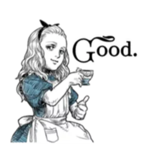 👍 f730d9cf Alice Alice in Wonderland Good. 爱丽丝梦游仙境, 茶会, 好, 问候 telegram sticker