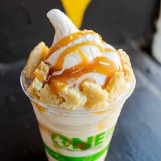 🍨 e9c1be31 ONE kem, tráng miệng, đồ ăn, đồ ngọt, caramel, bánh quy, cốc telegram sticker