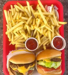 🍔 f1c9202a đồ ăn, bánh mì kẹp thịt, khoai tây chiên, tương cà, In-N-Out Burger, thức ăn nhanh telegram sticker