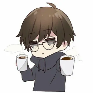 ☕️ 677d7b2e Q版, 动漫, 男孩, 咖啡, 眼镜, 卡哇伊, 可爱 telegram sticker