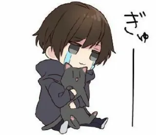 😭 7a255133 ぎゅ 动漫, 哭, 男孩, 猫, Q版, 伤心, 拥抱 telegram sticker