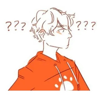 😑 e5084755 ??? vraag, verward, oranje hoodie, cartoon, nadenkend telegram sticker