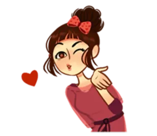 😘 5fb687ce cartoon, girl, woman, wink, heart, love, cute, kiss whatsapp sticker