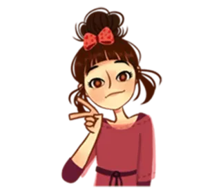 ✌ 821146ca cartoon, girl, peace sign, red bow, anime, cute whatsapp sticker