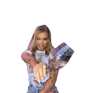 🥂 6bc9fd8b Frau, Wein, zwinkern, Zunge, blond, Mädchen, süß whatsapp sticker