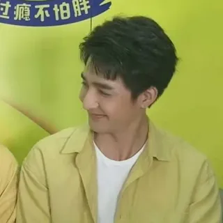 😏 d75900b4 瘦不怕胖 pria, tersenyum, potret, kemeja kuning whatsapp sticker