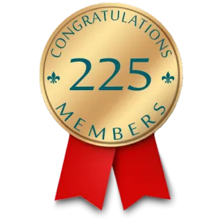 ⚜ 12d648f4 CONGRATULATIONS 225 MEMBERS congratulazioni, successo, iscrizione, festa, medaglia d'oro telegram sticker
