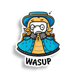 🫠 ee75b587 WASUP naklejka, doktor plagi, kreskówka, powitanie, na luzie, śmieszne telegram sticker