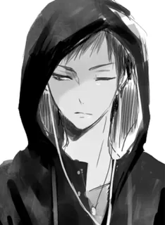 😒 50eed2f4 anime, hoodie, headphones, teen, art, sketch, monochrome whatsapp sticker