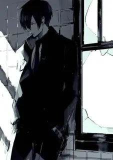 😏 84aea3b5 anime, dark, moody, man, brooding, suit, window whatsapp sticker