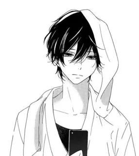 😓 af92dec6 anime, manga, boy, towel, black hair, kawaii, cute whatsapp sticker