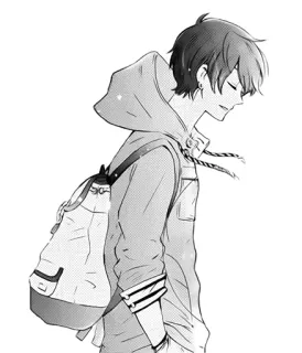 😇 ea4fc8f2 anime, manga, boy, hoodie, backpack, drawing, illustration whatsapp sticker
