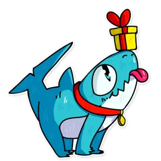🎁 0365032a Rekin, Prezent, Kreskówka, Zwierzę, Słodkie, Figlarny telegram sticker