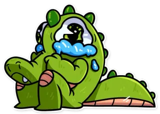 😭 4865767b Kreskówka, Aligator, Krokodyl, Smutny, Płacz, Zielony telegram sticker