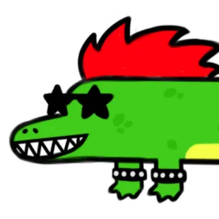 😎 08b7580e buaya, kartun, binatang, reptil, kacamata hitam, punk, rambut merah, stiker whatsapp sticker