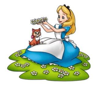 🌸 722a6572 Alice Alice in Wonderland alice, alice in wonderland, cartoon, cat, flowers, disney whatsapp sticker