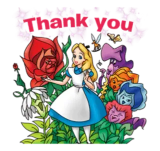 ☺️ 74b50570 Alice Alice in Wonderland Thank You Alice in Wonderland, Thank You, Greeting, Flowers, Cartoon, Disney, Child whatsapp sticker