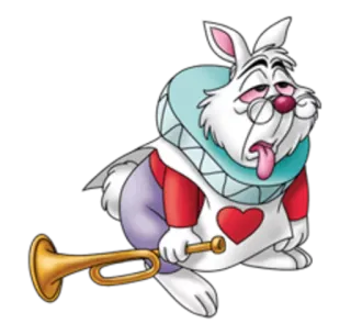 😩 c34c0e84 White Rabbit Alice in Wonderland rabbit, cartoon, disney, tired, trumpet, alice in wonderland whatsapp sticker