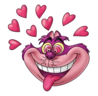 😍 d4e6f26a Cheshire Cat Alice in Wonderland cheshire cat, alice in wonderland, disney, cartoon, cat, hearts, smile whatsapp sticker
