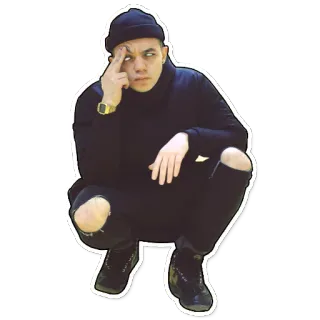 😐 a49cb36a person, man, squatting, hat, urban, streetwear, fashion telegram sticker