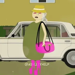 🥗 62b44e6d @ASHLEYHELP cartoon, woman, hat, car whatsapp sticker