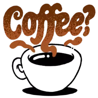 ✳️ 0125292a Coffee? caffè, caffeina, bevanda, drink, tazza, fumante, domanda whatsapp sticker