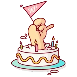 ✳️ 9556c87e YAY! compleanno, torta, festa, party, evvai, gesto della mano whatsapp sticker