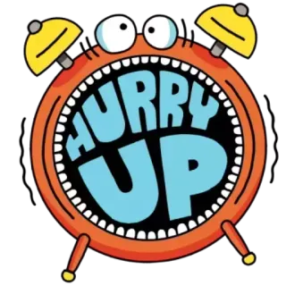 ✳️ a6ddab82 HURRY UP orologio, sveglia, fretta, tempo, cartone animato, scadenza, urgenza whatsapp sticker
