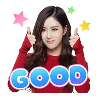 👍 ebb2ee4a GOOD bom, joinha, estrelas, positivo, aprovação, mulher whatsapp sticker
