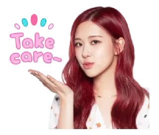 😘 f1c54225 Take care~ saudação, cuide-se, rosa, fofo, mulher, pessoa whatsapp sticker