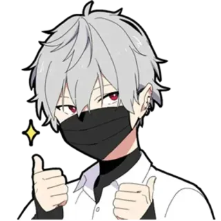 👍 4a2122bd アニメ 男の子, マスク, いいね, かわいい, 可愛い, 白髪 telegram sticker