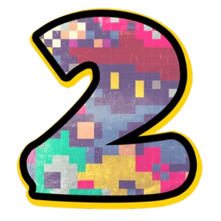 👌 a9746960 número, dois, colorido, pixelizado, arte digital telegram sticker