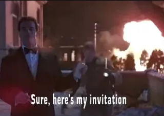👾 d751ae8a Arnold Schwarzenegger Sure, here's my invitation movie, explosion, gun, fire, action, commando telegram sticker