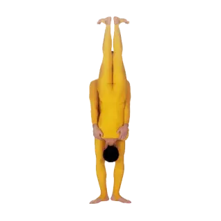 😲 52cb58bd 人, 黄色, 西装, 倒立, 平衡, 颠倒 telegram sticker