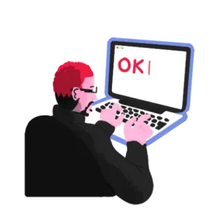 👌 8d68aff6 OK คอมพิวเตอร์, พิมพ์, ตกลง, ผู้ชาย, แว่นตา telegram sticker