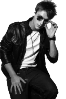 😎 e914643e 남자, 선글라스, 재킷, 흑백, 포즈 telegram sticker